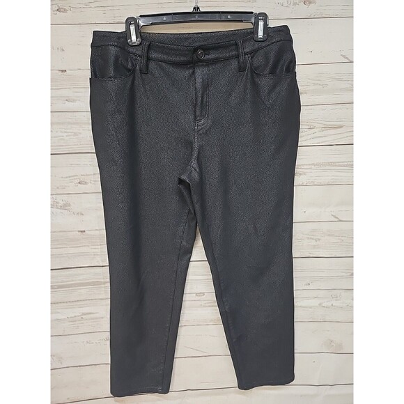 Chico's Women Size 2P (Large Petite) Ankle Pants Black Faux Leather Look Stretch - Picture 1 of 8